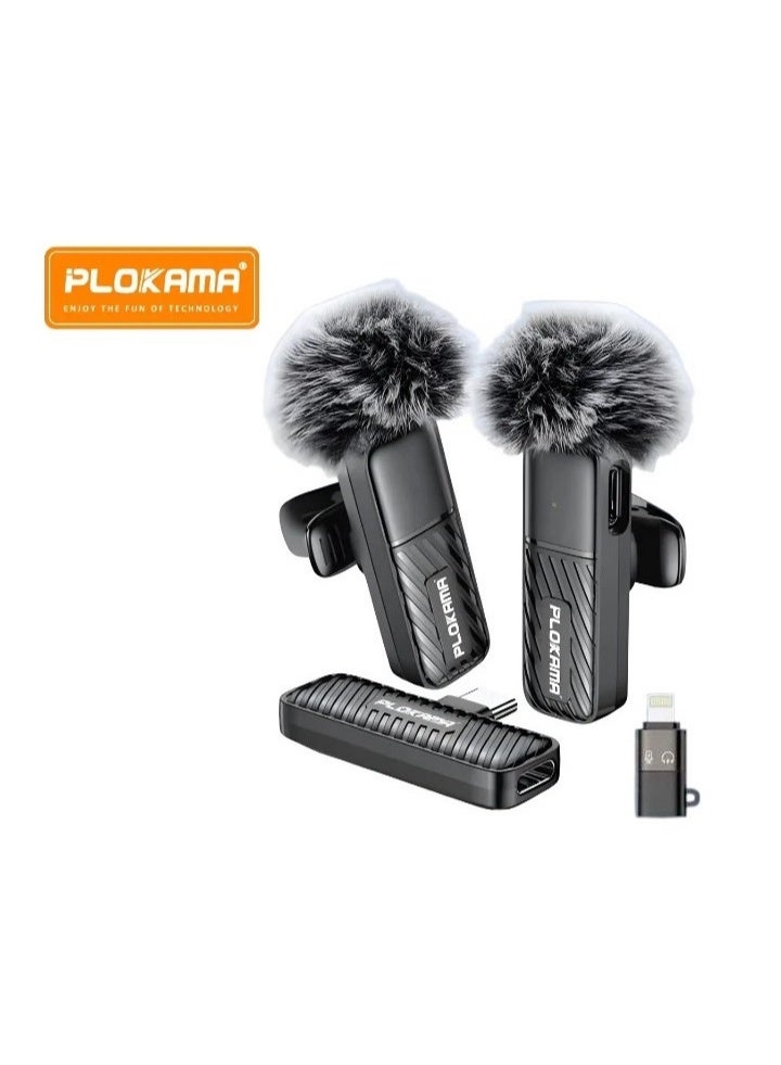 PLOKAMA VM20 Wireless Clip-On Lavalier Microphone, Plug and Play, Dual Type-C and Lightning Microphones - Image 1